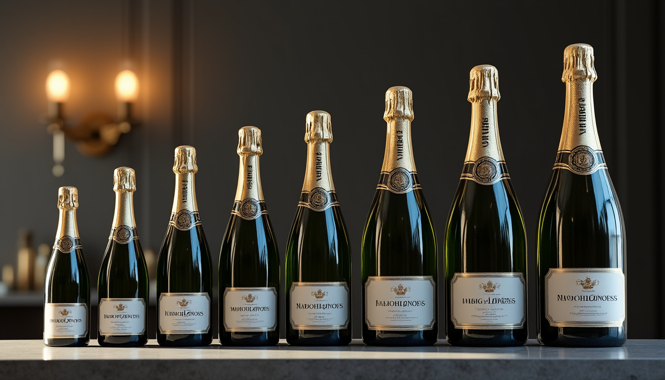 découvrez les noms et les tailles des bouteilles de champagne, du quart au nabuchodonosor, pour mieux choisir votre flûte lors de vos célébrations.