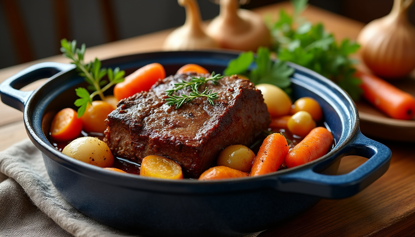 découvrez le paleron en cocotte, un plat classique de bistrot mijoté lentement pour une viande fondante et savoureuse, idéal pour un repas réconfortant.